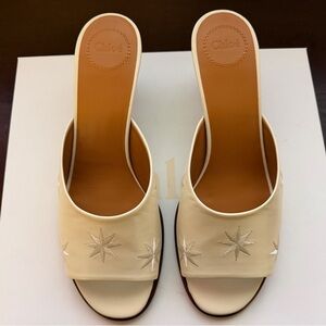 Chloe Cream Star Embroidered Mules
